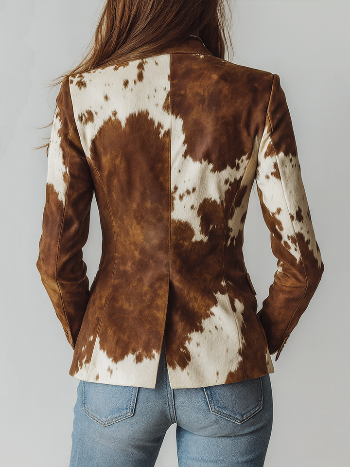 Blazer Écologique Vintage à Imprimé Vache pour Femmes