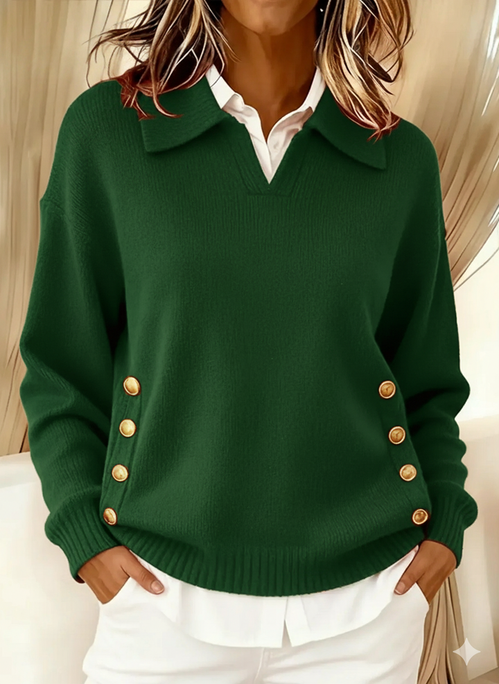 Yolette | Pull Col Polo Boutons Dorés
