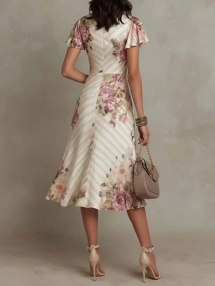 Alba | Robe Midi Drapée Florale Élégante