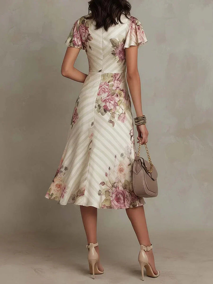 Alba | Robe Midi Drapée Florale Élégante