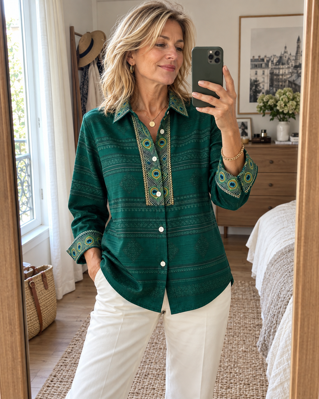 Émeraude™ | Chemise élégante aux détails paon