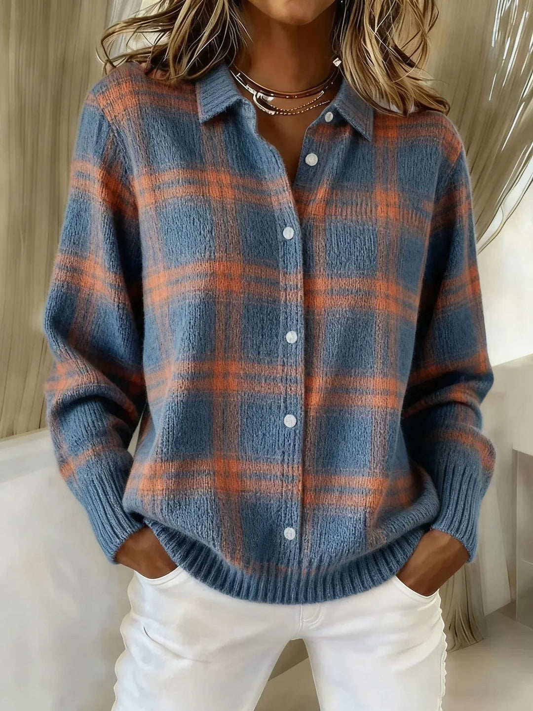 Camille | Cardigan Écossais Boutonné