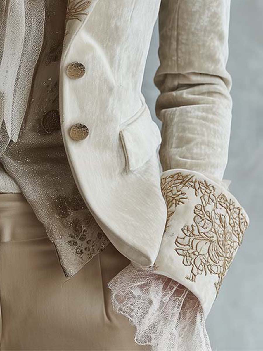 Blazer Taillé Brodé Ivoire pour Femmes