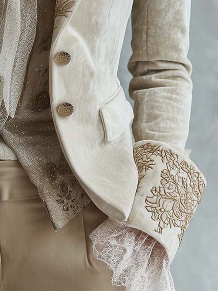 Blazer Taillé Brodé Ivoire pour Femmes