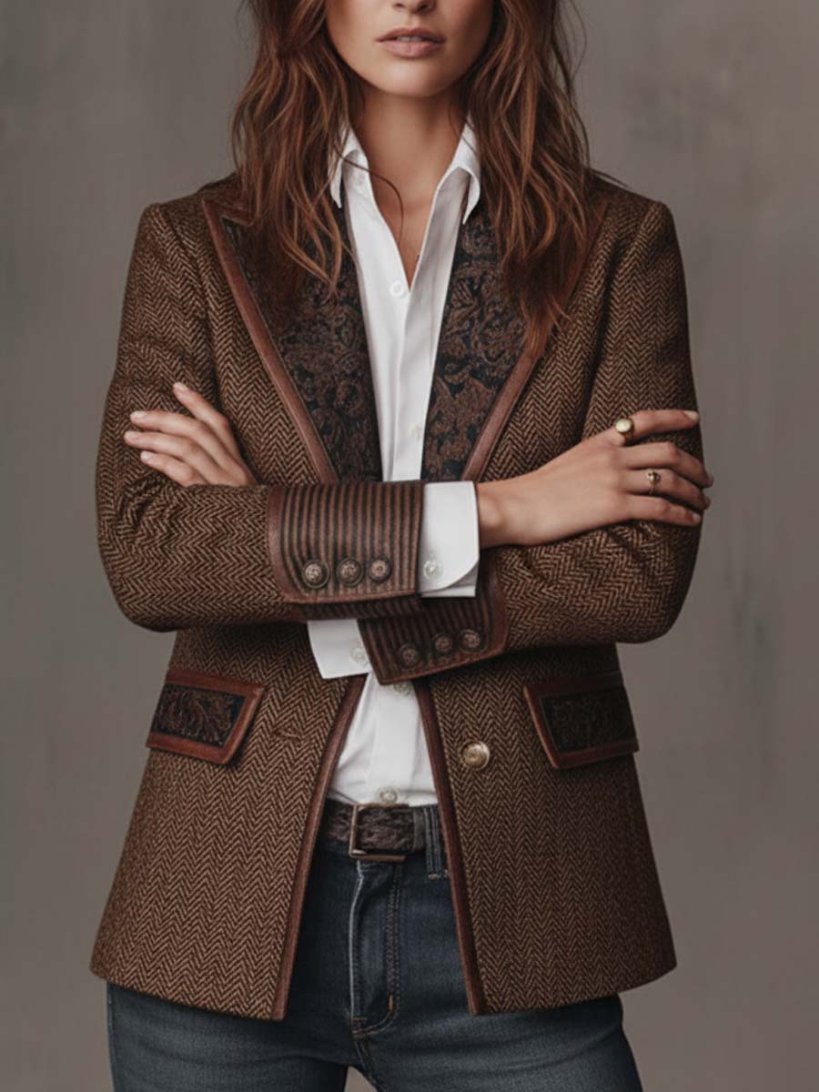 Blazer à Panneaux Imprimés en Chevron pour Femmes