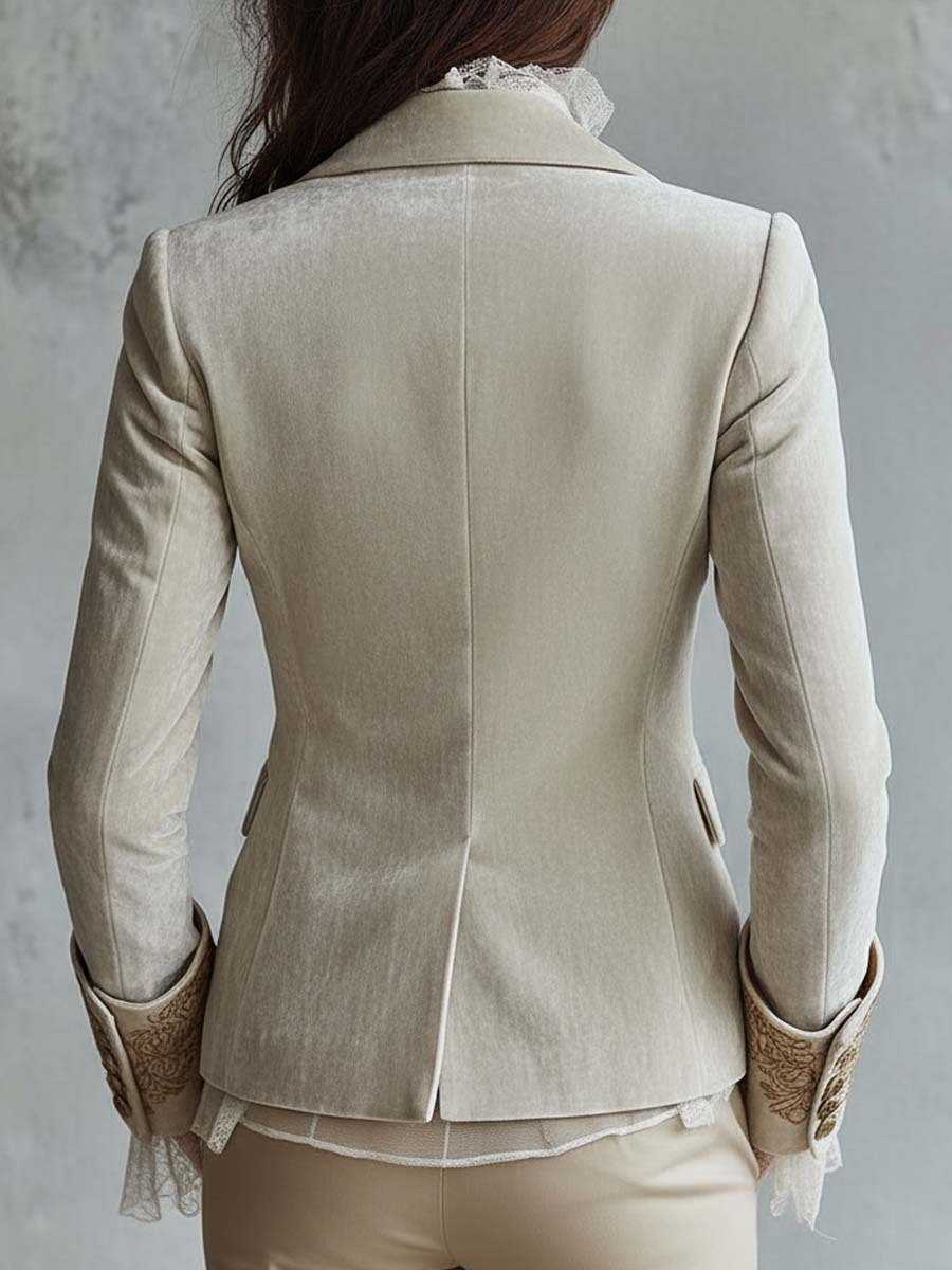 Blazer Taillé Brodé Ivoire pour Femmes