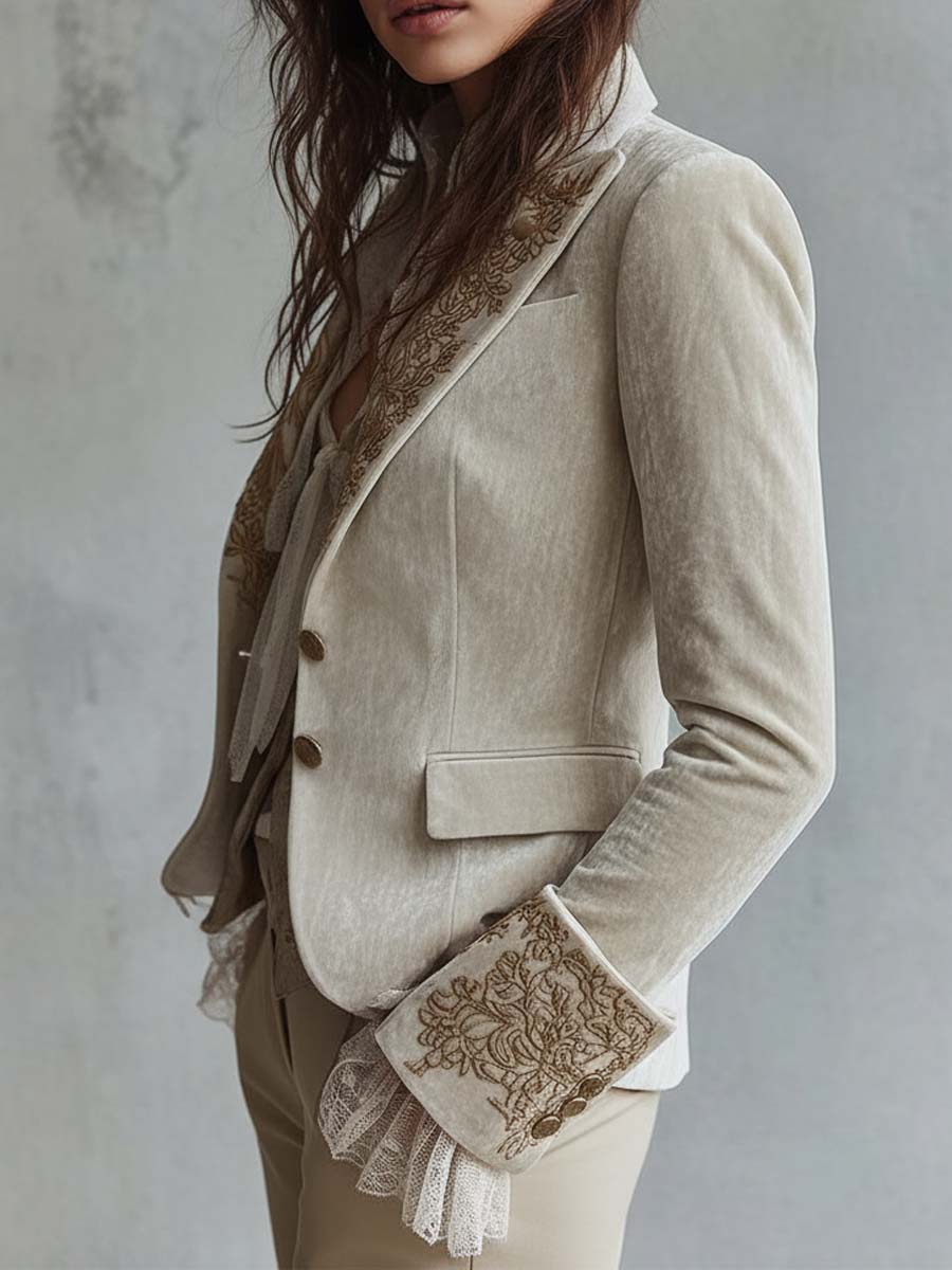 Blazer Tailleur Brodé Ivoire pour Femmes