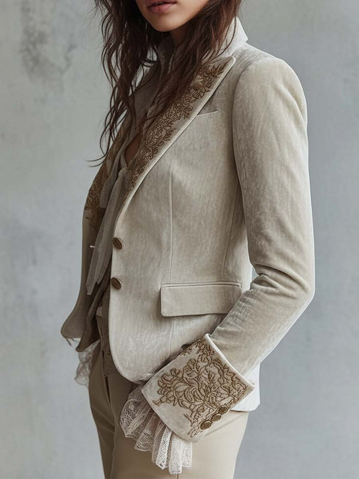 Blazer Tailleur Brodé Ivoire pour Femmes