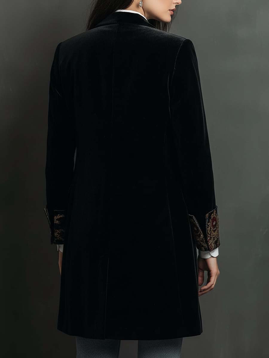 Blazer Slim Fit Noir à Imprimé Baroque pour Femmes