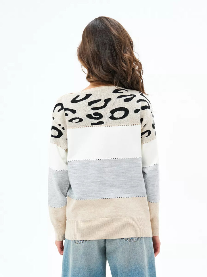Pull long rayé leopard