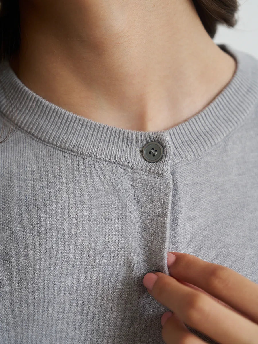 Cardigan femme boutonné — Gris clair — vue 10