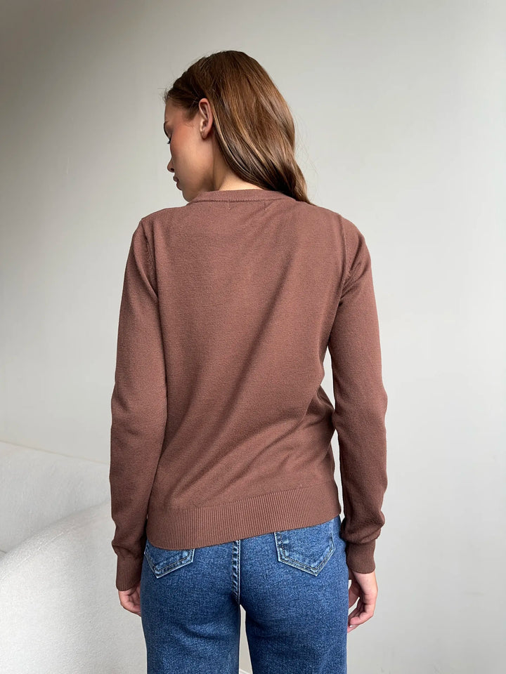 Cardigan femme boutonné — Marron — vue 10