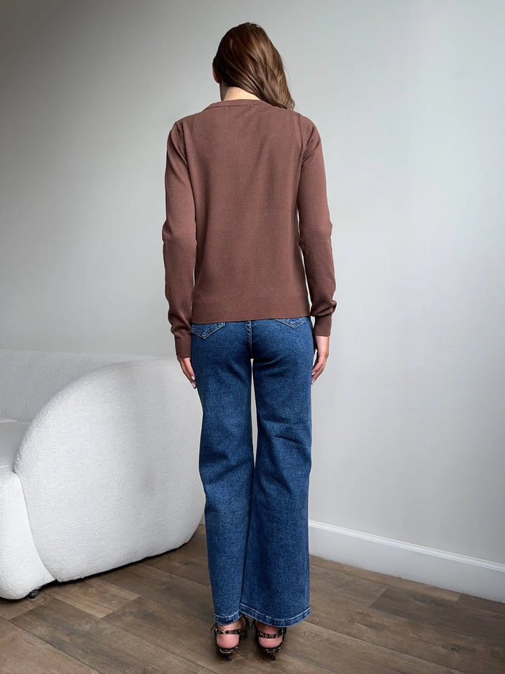Cardigan femme boutonné — Marron — vue 11
