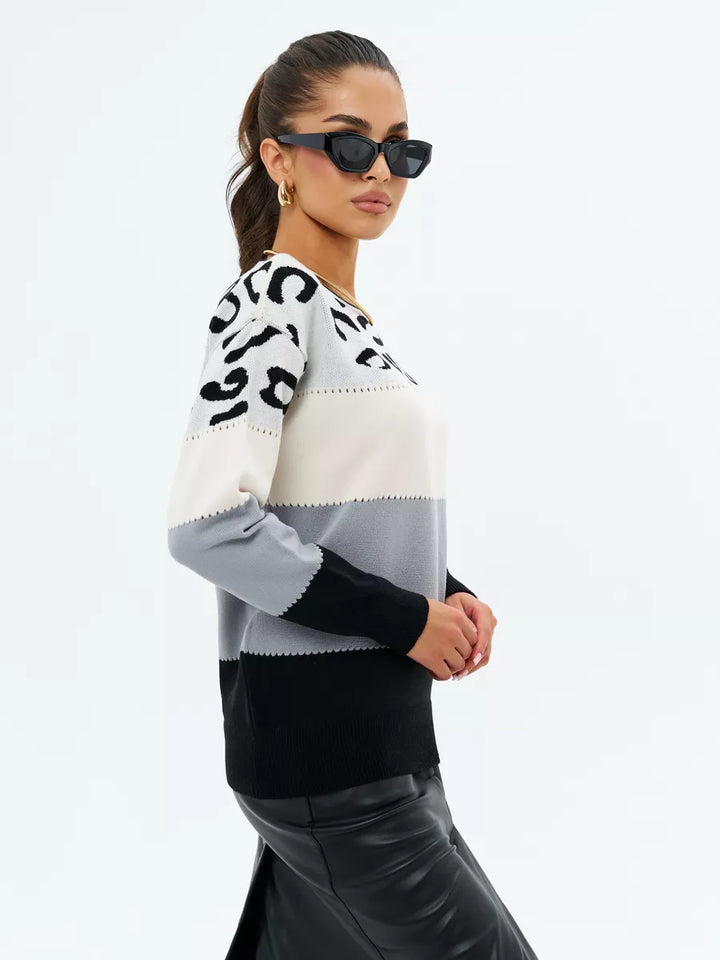 Pull long rayé leopard