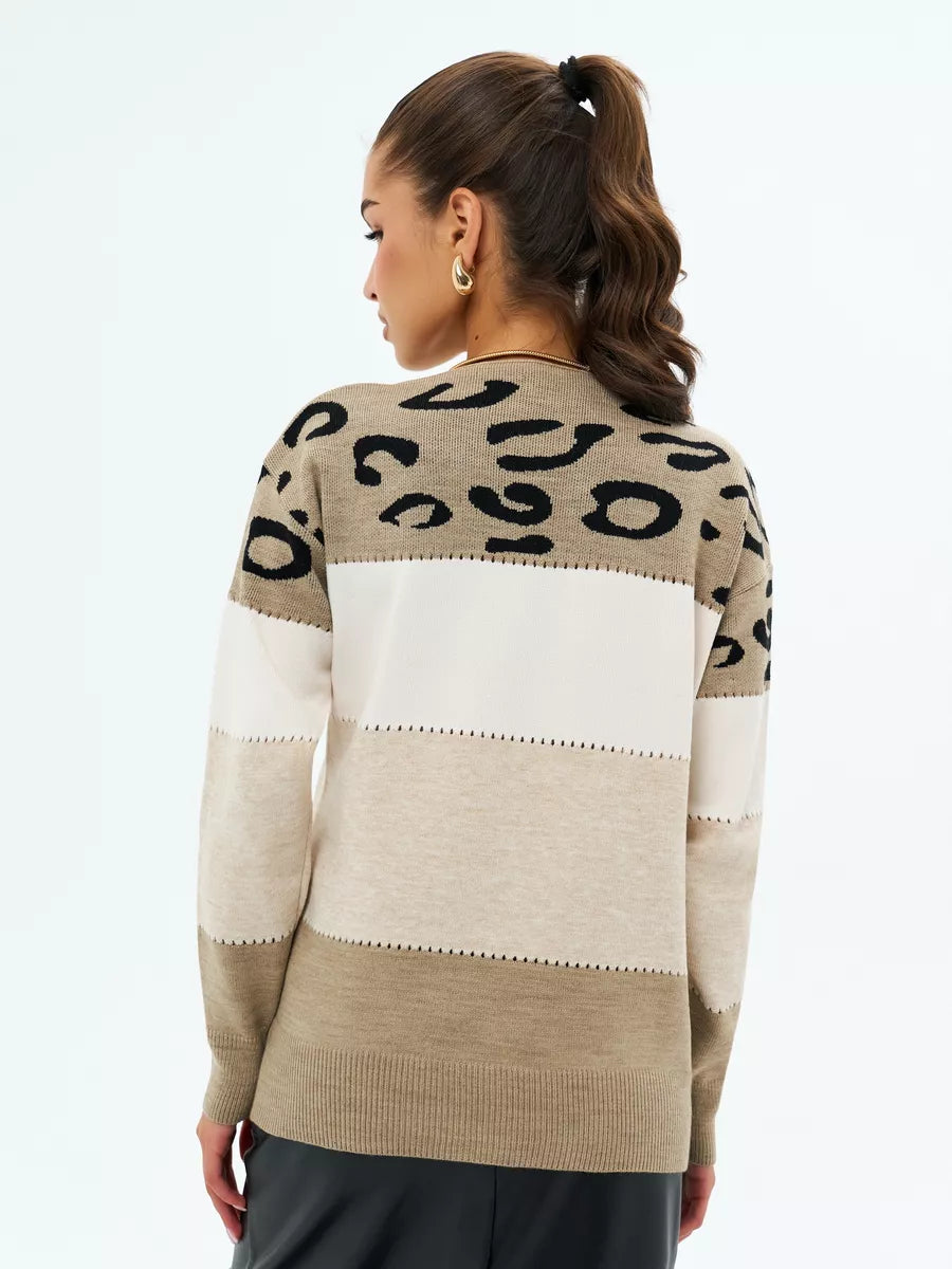 Pull long rayé leopard