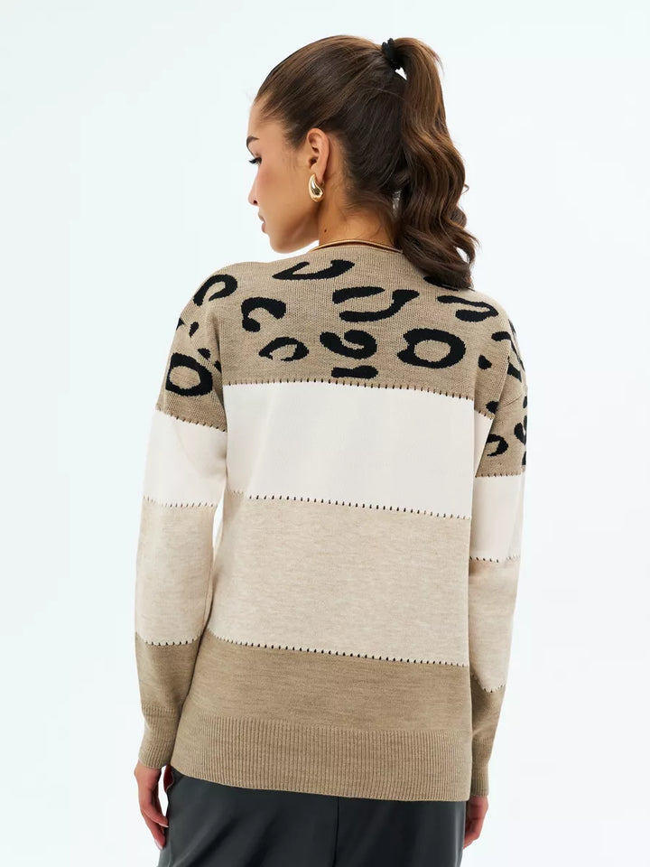 Pull long rayé leopard