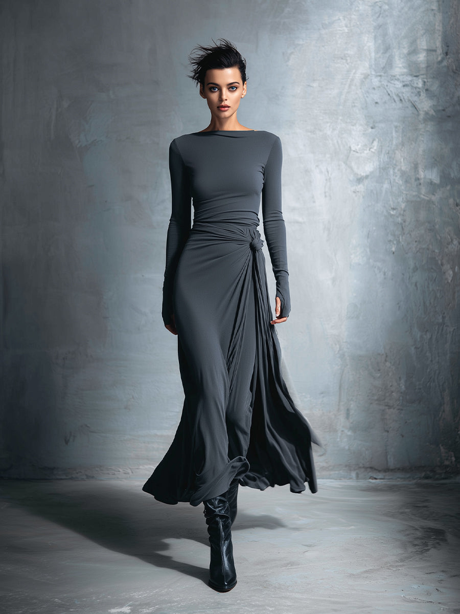 Liliana | Robe Maxi Drapée à Nouer sur le Côté