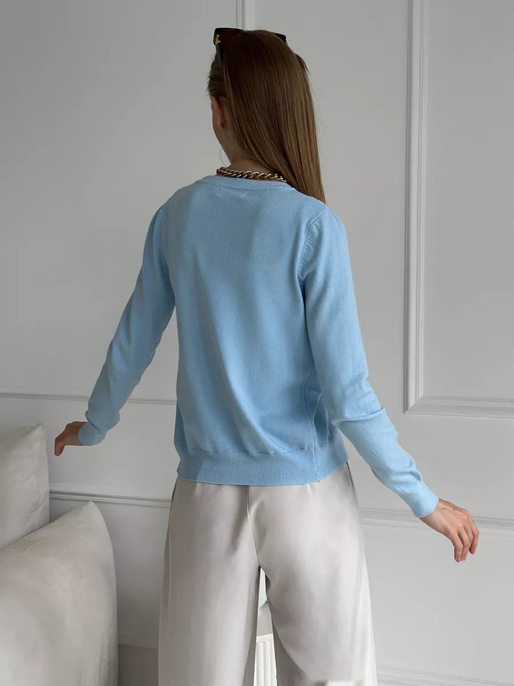 Cardigan femme boutonné — Bleu clair — vue 12