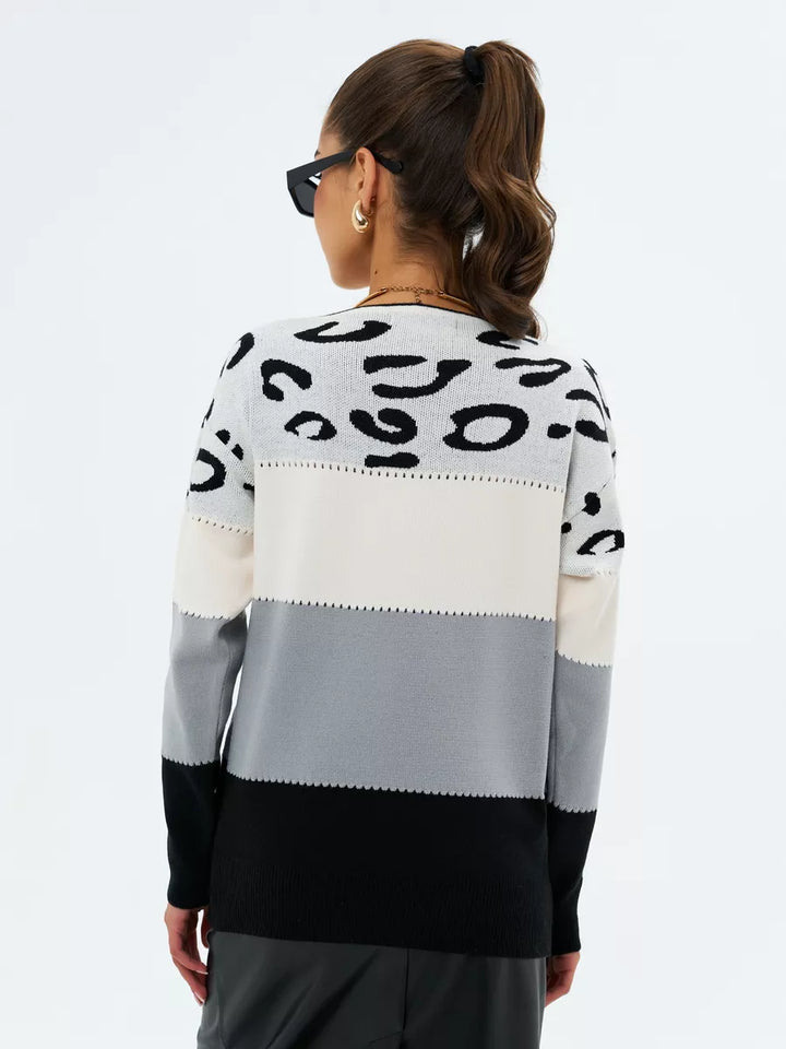 Pull long rayé leopard