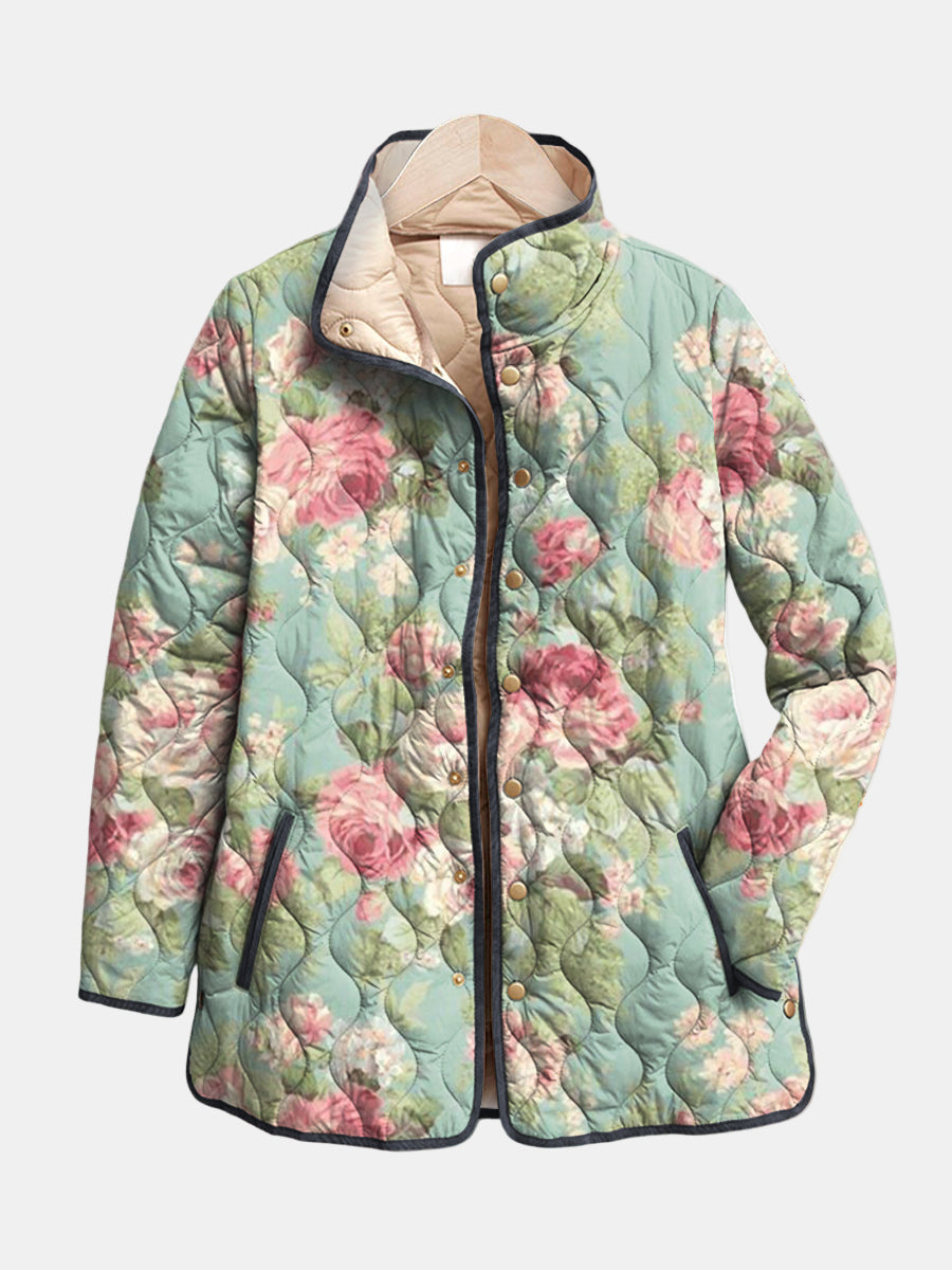 Carys | Veste Matelassée avec Motif Floral Rétro