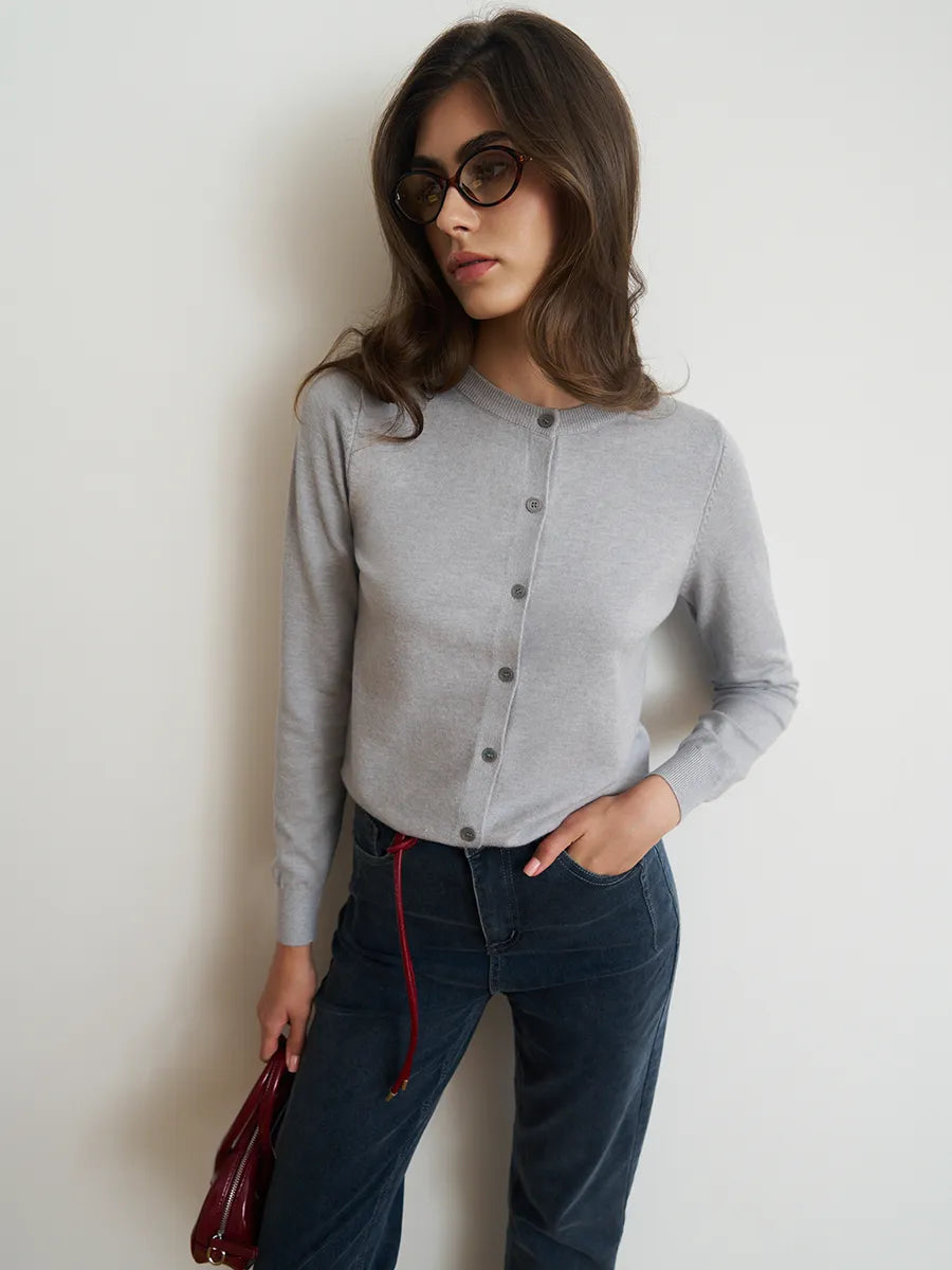 Cardigan femme boutonné — Gris clair — vue 16