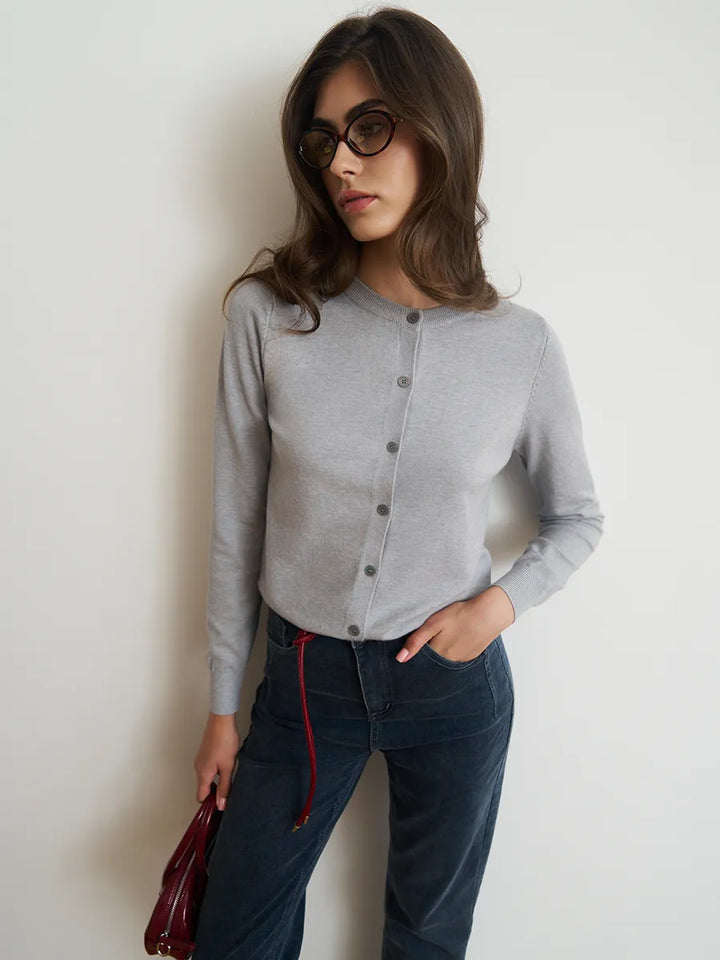 Cardigan femme boutonné — Gris clair — vue 16