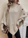 Alexis | Pull Poncho à Col Montant, Manches Chauve-Souris en Tricot Cable, Pullover Asymétrique