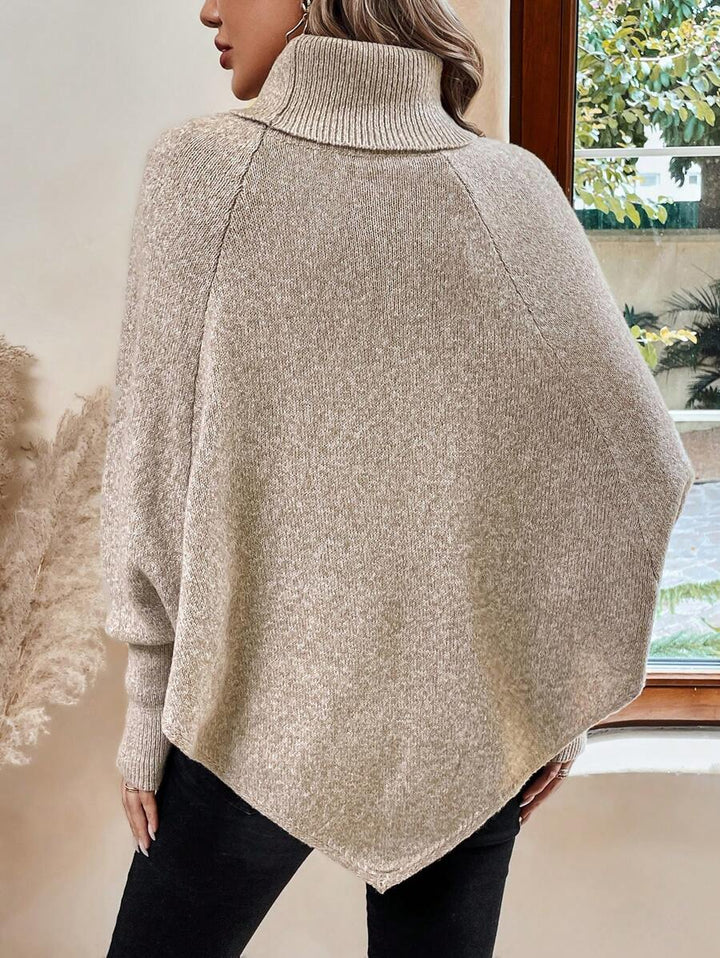 Alexis | Pull Poncho à Col Montant, Manches Chauve-Souris en Tricot Cable, Pullover Asymétrique