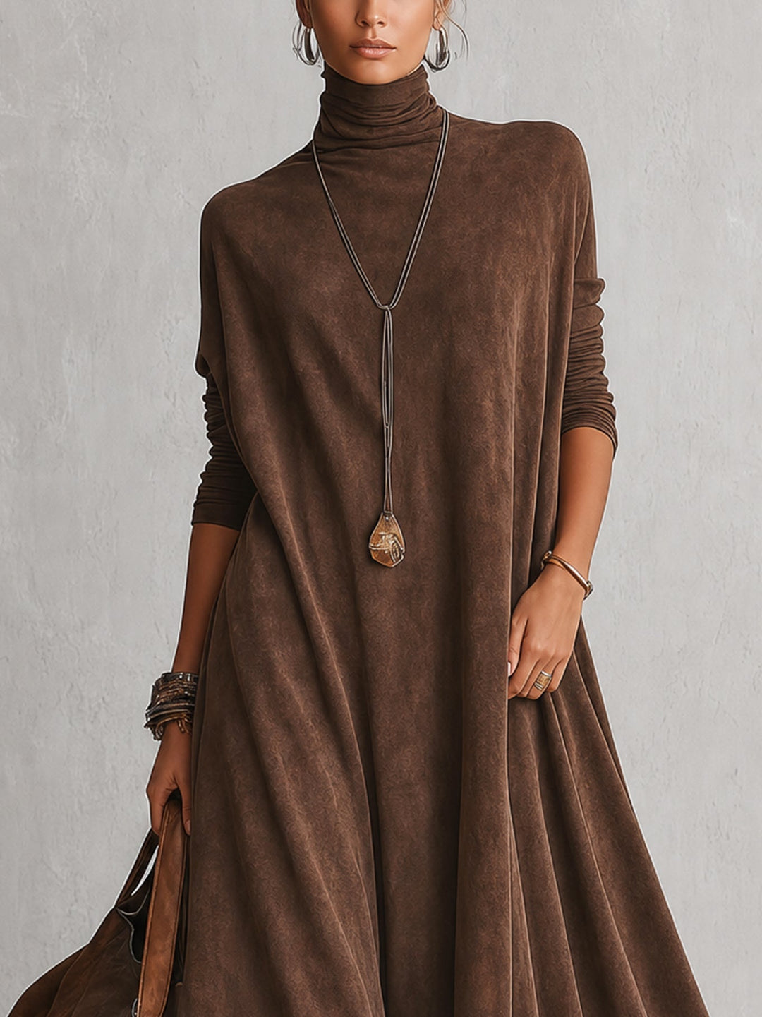 BRUNELLA | Robe Longue Effet Suédé avec Ourlet en Dentelle