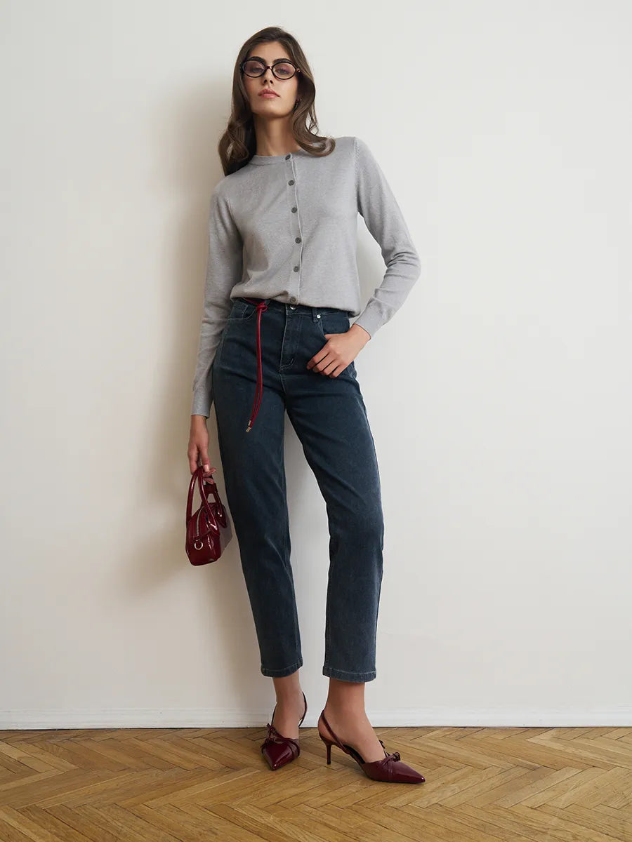 Cardigan femme boutonné — Gris clair — vue 17