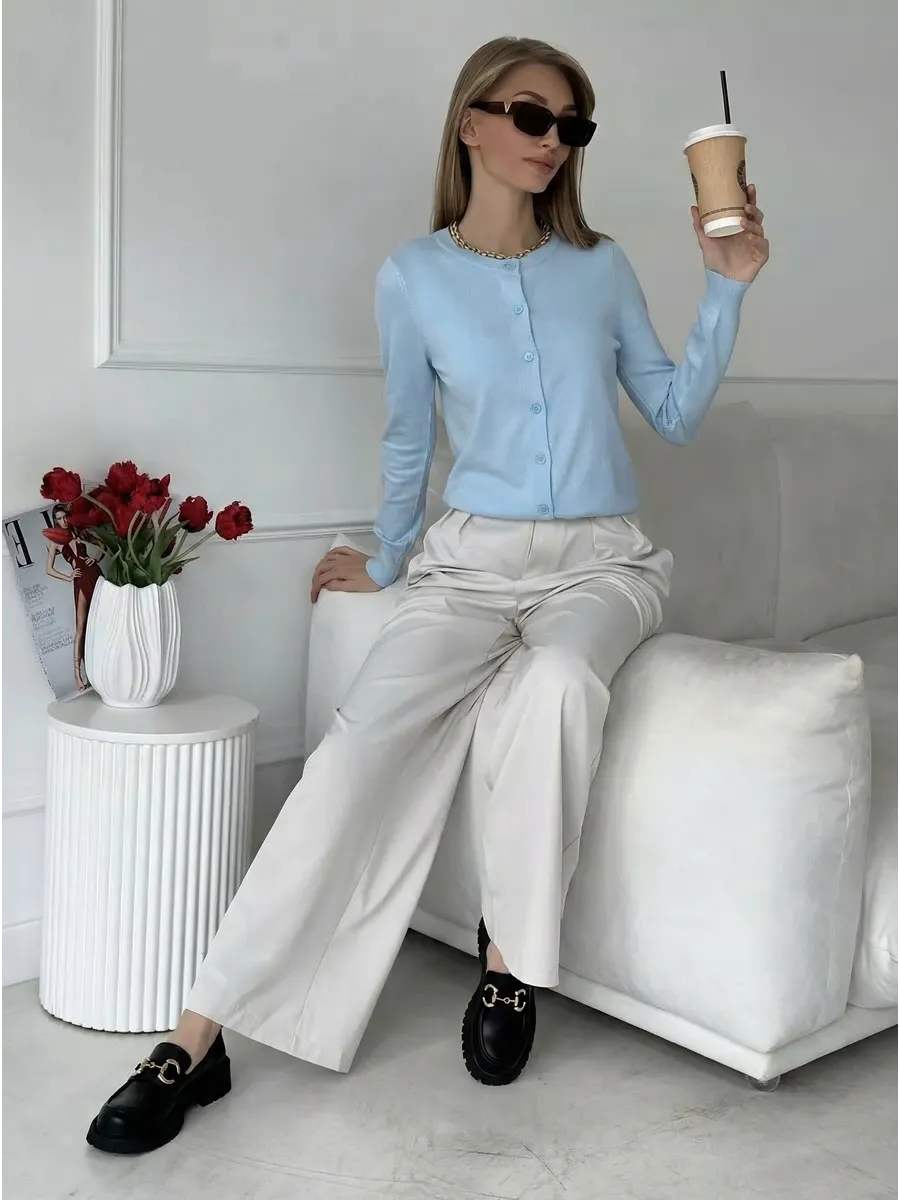 Cardigan femme boutonné — Bleu clair — vue 18