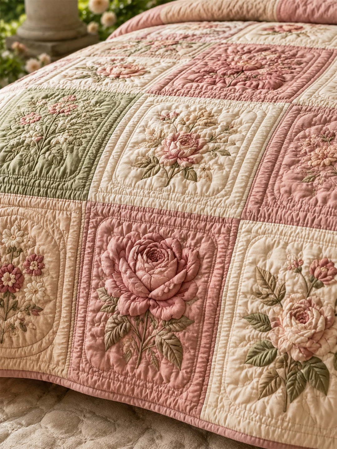 Ensemble de literie matelassé floral vintage 3 pièces