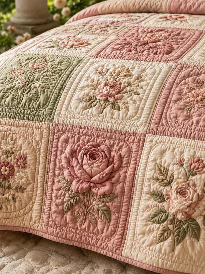 Ensemble de literie matelassé floral vintage 3 pièces