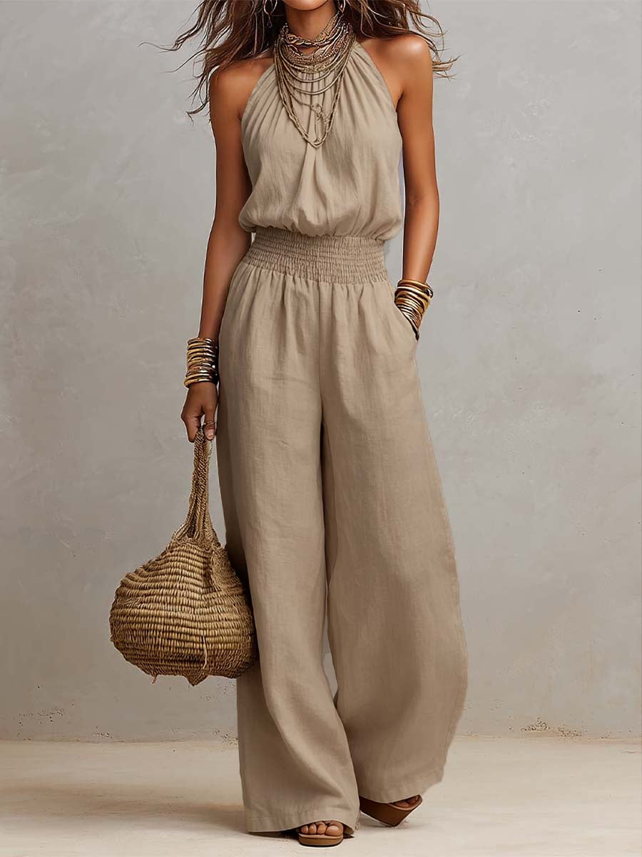 VALERIA | Combinaison à Encolure Halter et Jambes Amples