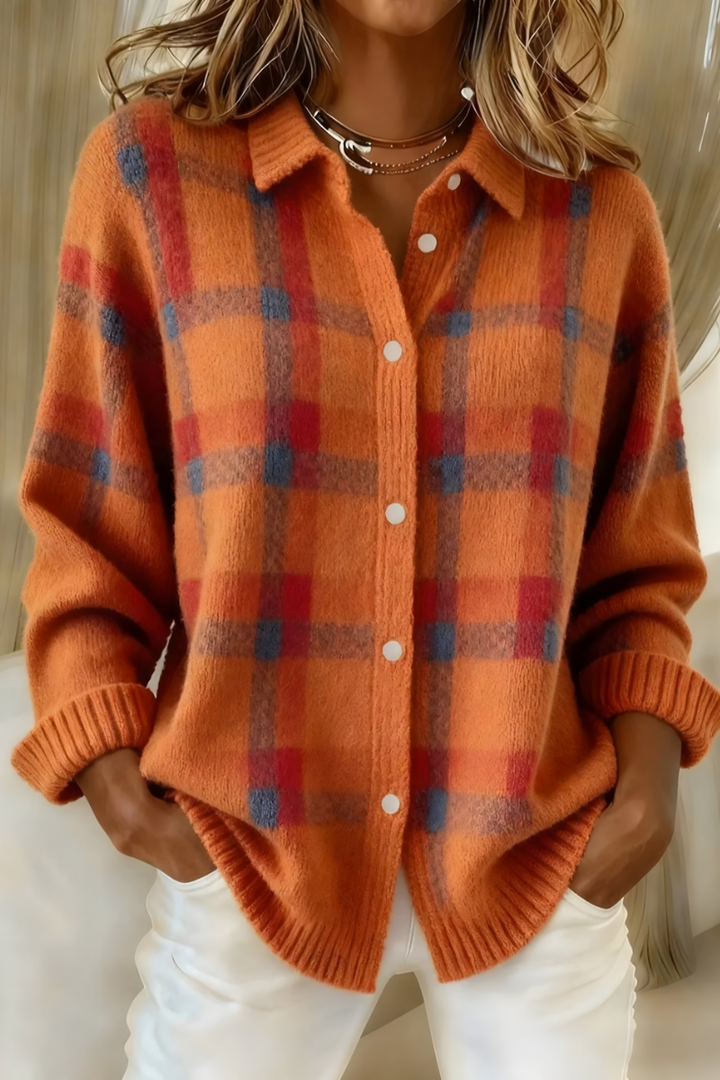 Camille | Cardigan Écossais Boutonné