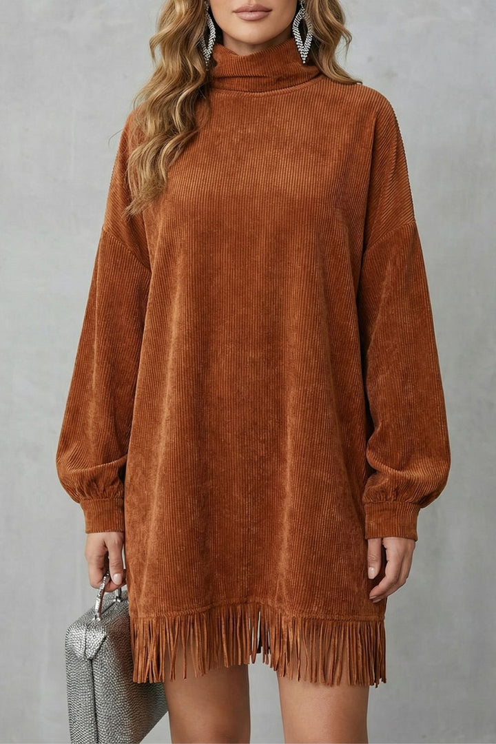 CASTELLAINE | CHARME À FRANGES – ROBE MINI COL MONTANT
