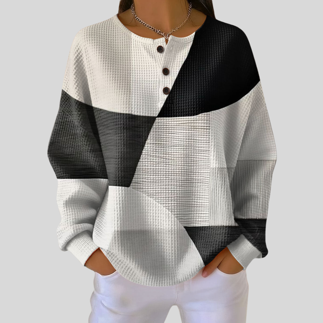 Véronique™ | Sweatshirt Henley en Tricot Waffle
