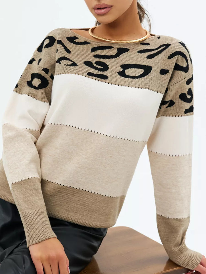 Pull long rayé leopard