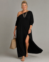 Asterelle | Robe Midi Fluide à Épaule Dénudée avec Fente Latérale
