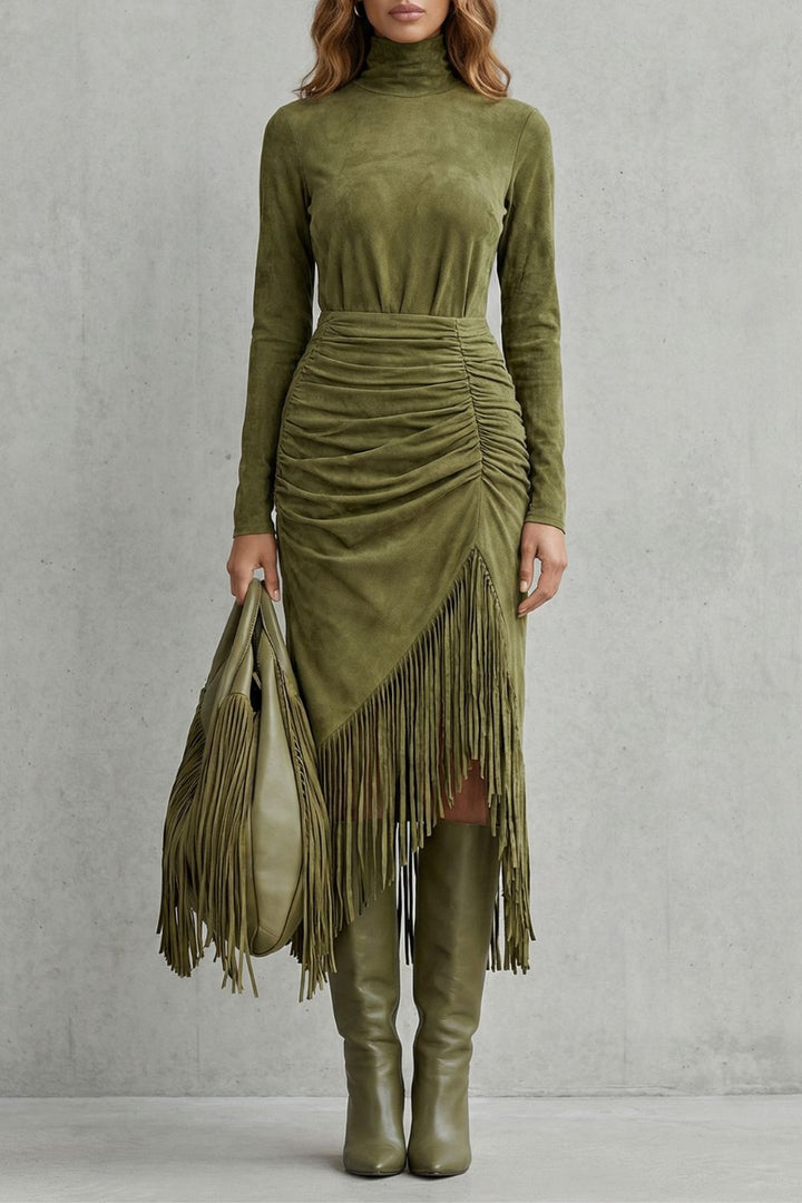 SOLÉNA | DRESS MIDI À VOLANTS FRANGES