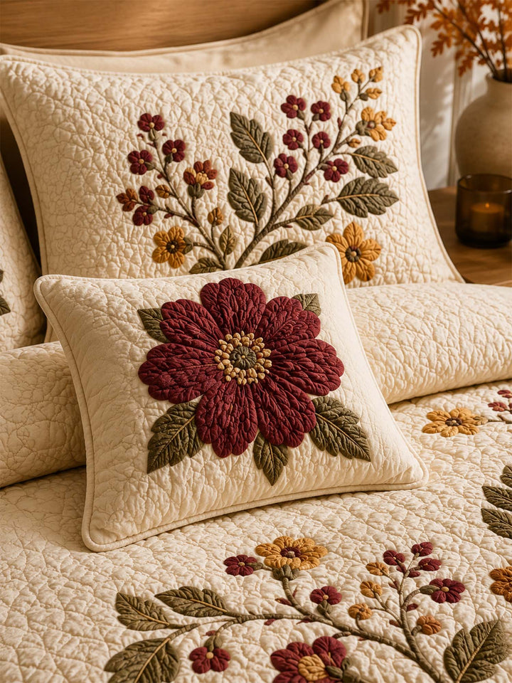 Ensemble de literie matelassé floral vintage 3 pièces
