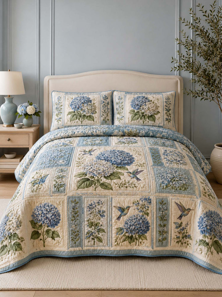 Ensemble de literie matelassé 3 pièces Hortensia Bleu