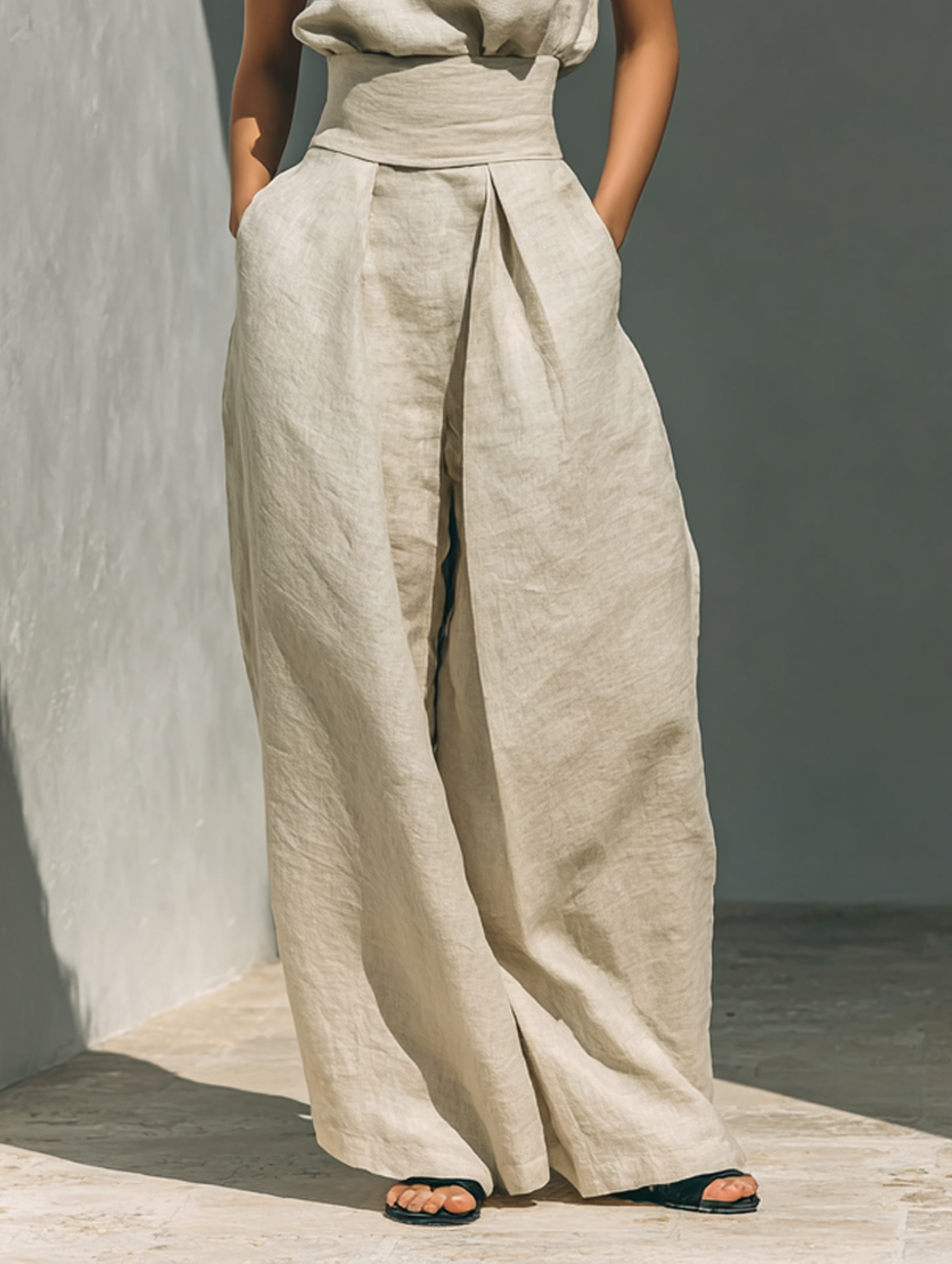 Ensemble minimaliste pour femmes avec blouse sans manches et pantalon large