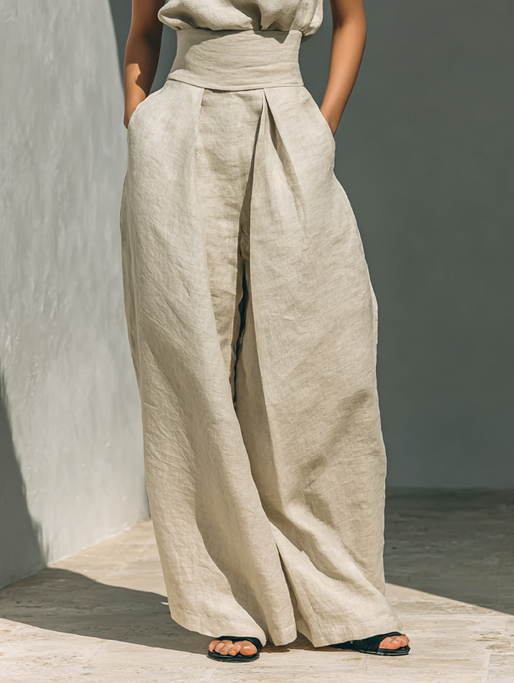Ensemble minimaliste pour femmes avec blouse sans manches et pantalon large
