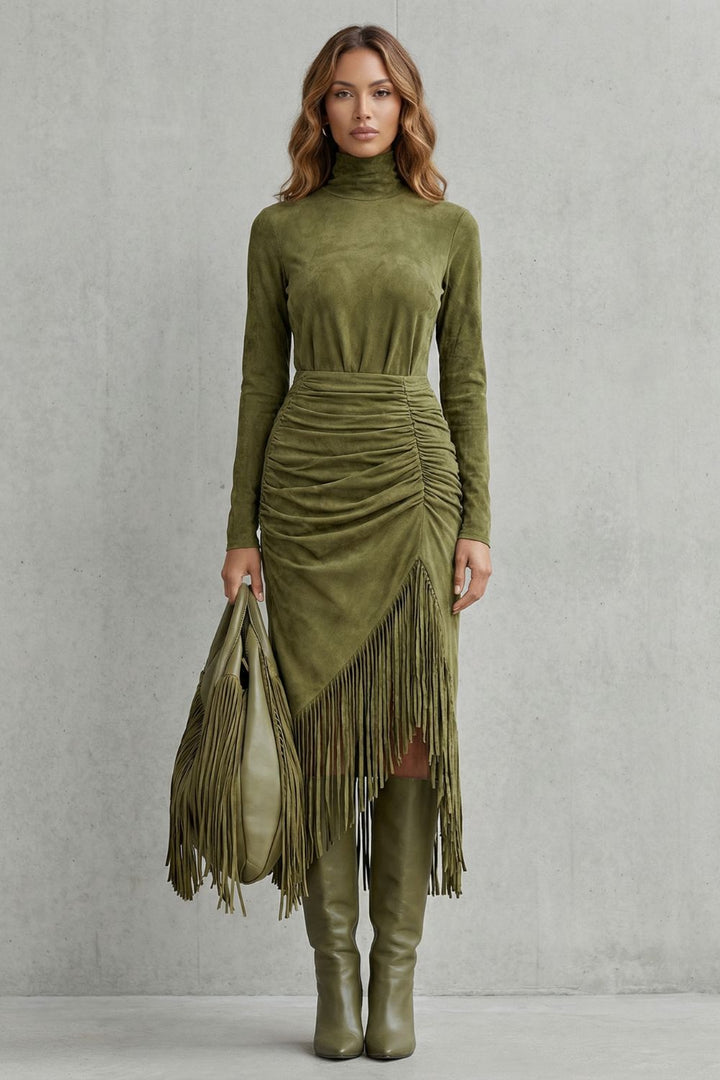 SOLÉNA | DRESS MIDI À VOLANTS FRANGES