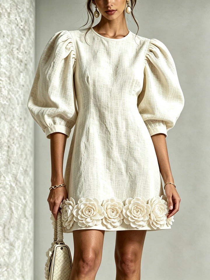 Cressida | Robe en Coton-Lin avec Manches Bouffantes 3D