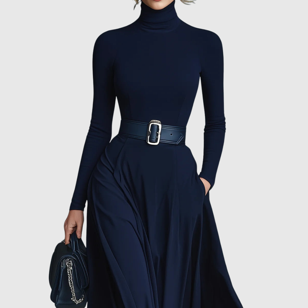 Katarina | Robe Maxi à Col Montant Ceinturée