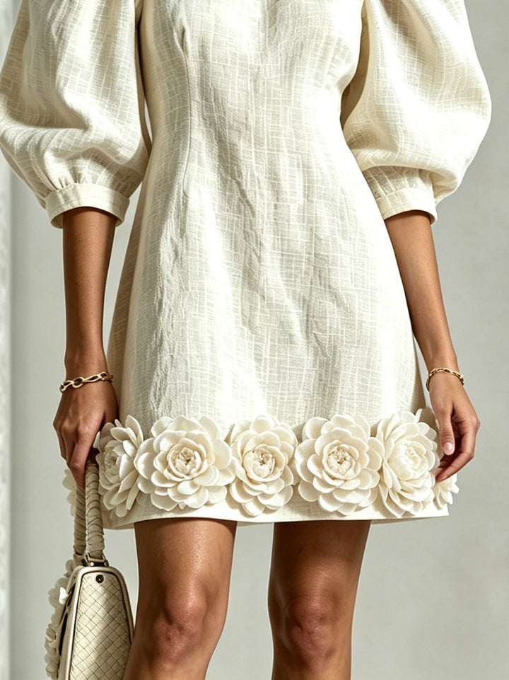 Cressida | Robe en Coton-Lin avec Manches Bouffantes 3D