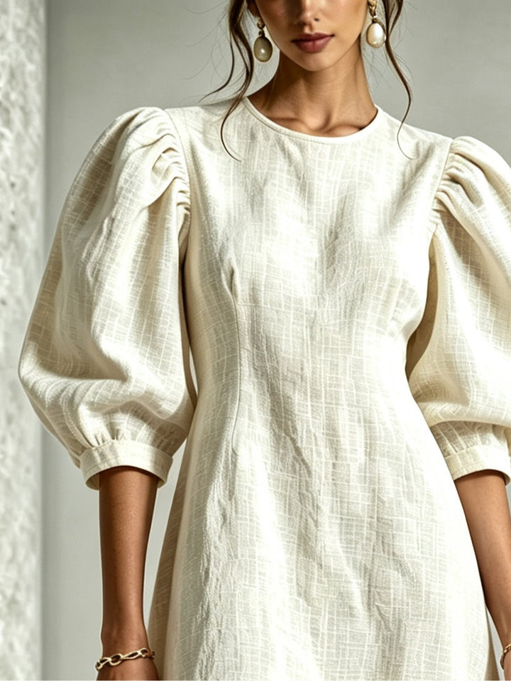 Cressida | Robe en Coton-Lin avec Manches Bouffantes 3D