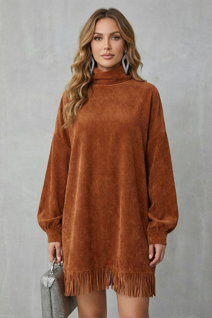 CASTELLAINE | CHARME À FRANGES – ROBE MINI COL MONTANT